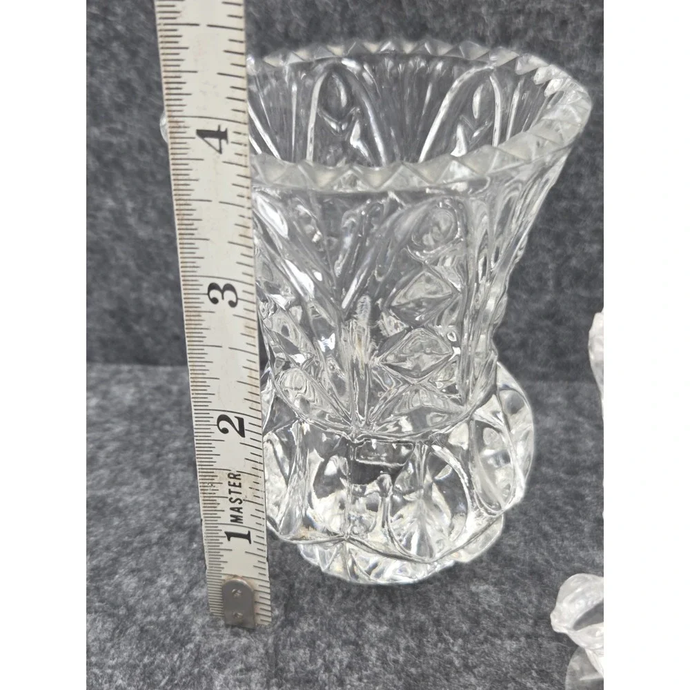 Lot Of 3 Hand Cut Lead Crystal Bud Vases Toothpick Holders VTG 1970's Thumbprint